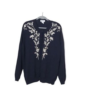 3X Plus Size Vintage Blue Koret Button Up Cardigan with Embroidery